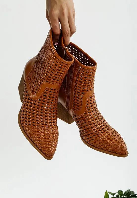 Artisole Woven Pleather Block Heel Boots for Stylish Comfort - Love Salve